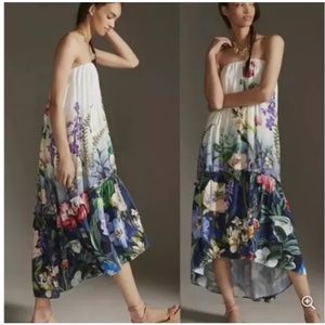 NWT Anthropologie Flora Print strapless maxi dress $190 Size L